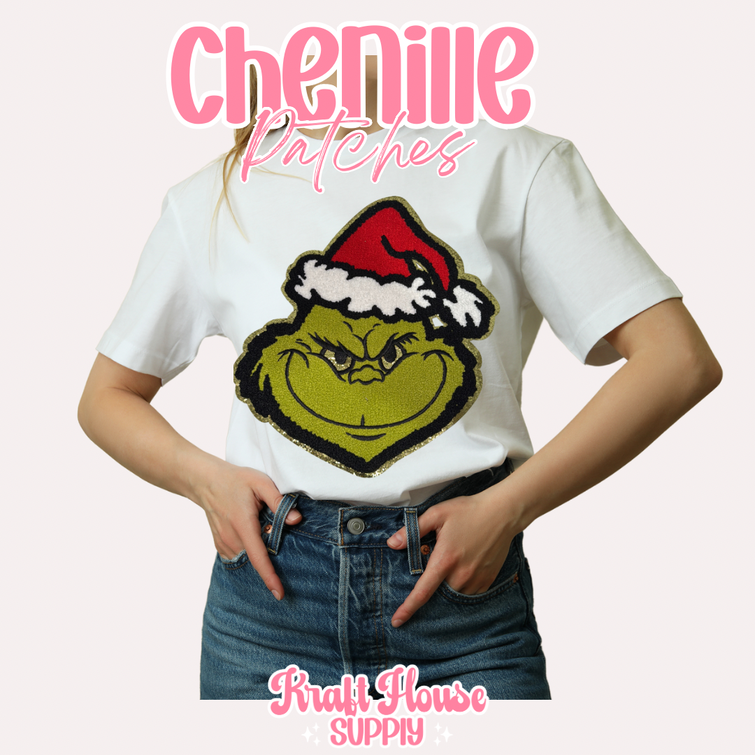 Green Guy Santa Hat Chenille Patch