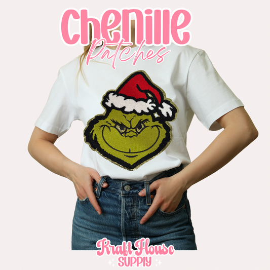 Green Guy Santa Hat Chenille Patch